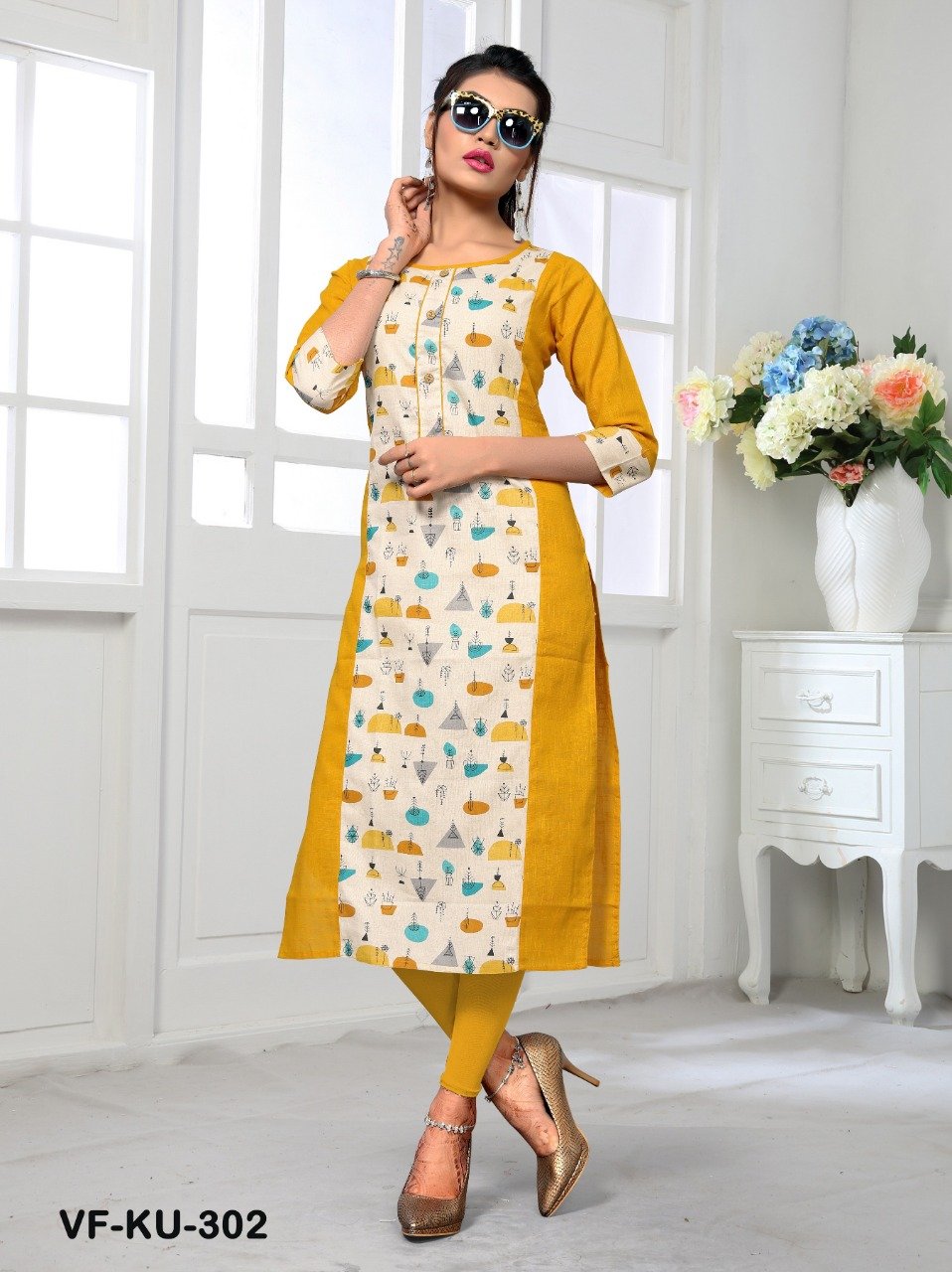 New Designer Straight Printed Multi Color Rayon Stitched Kurti-226